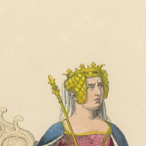 Queen Philippa of Hainaut in Ceremonial Attire, Costume Di Moyen Age, 1847, close-up 5