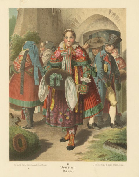 Pomeranian Traditional Costume Chromolithograph, Weizacker, c.1875, close-up 1