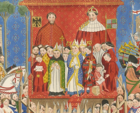 Medieval Coronation Ceremony, Hand-Colored Costume Plate by Paul Mercuri, 1845, close-up 2