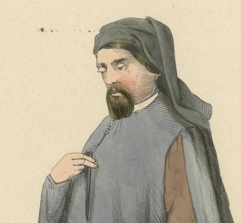 Medieval Sobriety: A Scholarly Figure in 'Costume du Moyen Âge, 1847, close-up 3
