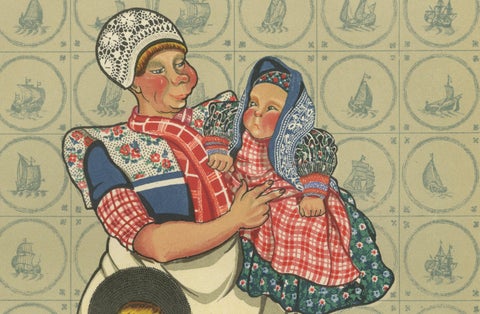Spakenburg Women’s Working Dress with Children, Dutch Costume Print 1932, close-up 2