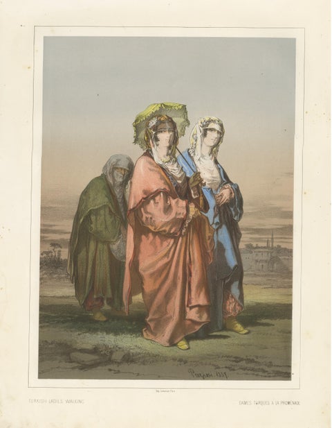 Antique Chromolithographed Print of Turkish Ladies Walking, view 3