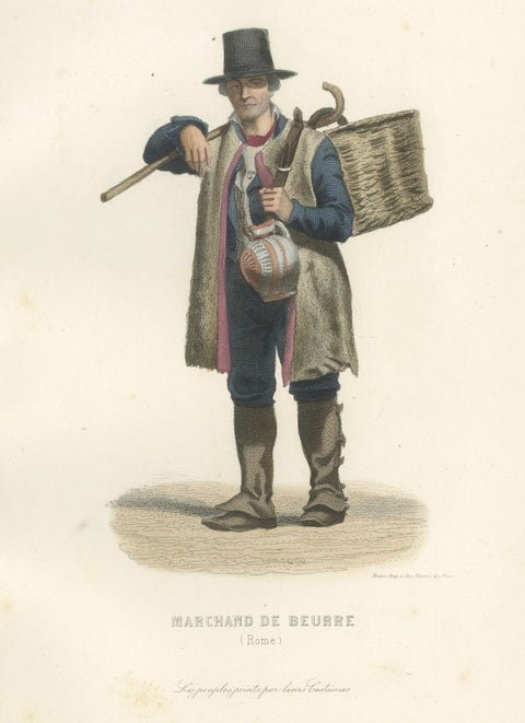 Three Antique Rome Trades & Costume Engravings, Papal Guard & Merchants, 1850, close-up 1