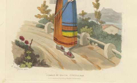 Costume Print: Female of Civita Castellana, 1820 Hand-Colored Engraving, close-up 1
