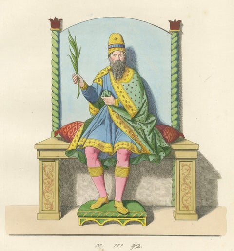 Regal Figures in Ceremonial Dress c.15th Century, Antique Print 1845, close-up 6