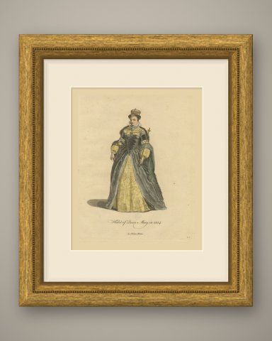 Habit of Queen Mary in 1554, Hand Colored Jefferys Costume Plate, 1757, shown framed