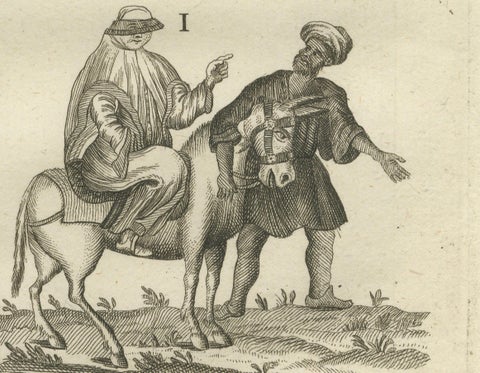 Traditional Egyptian Costumes, 18th-Century Ethnographic Engraving, close-up 4