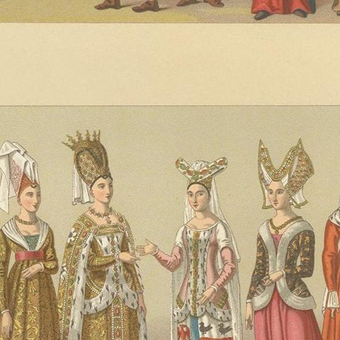 Antique Print of Costumes of the Middle Ages by Racinet '1888', close-up 2