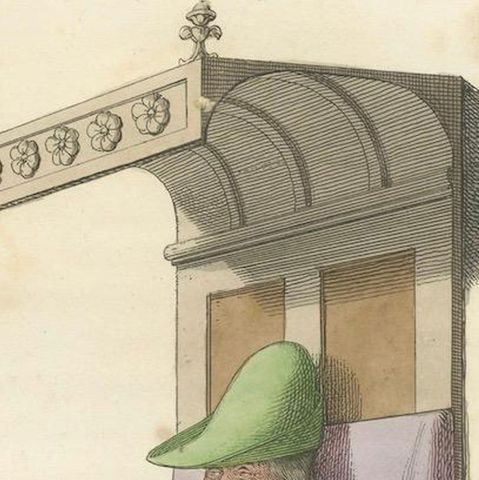Medieval Elder in Throne c.1400s, Antique Costume Study Print, 1845, close-up 5