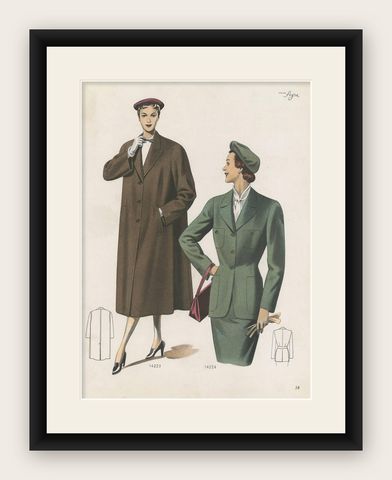 Antique Fashion Print , Published in Ladies Styles, 1951, shown framed