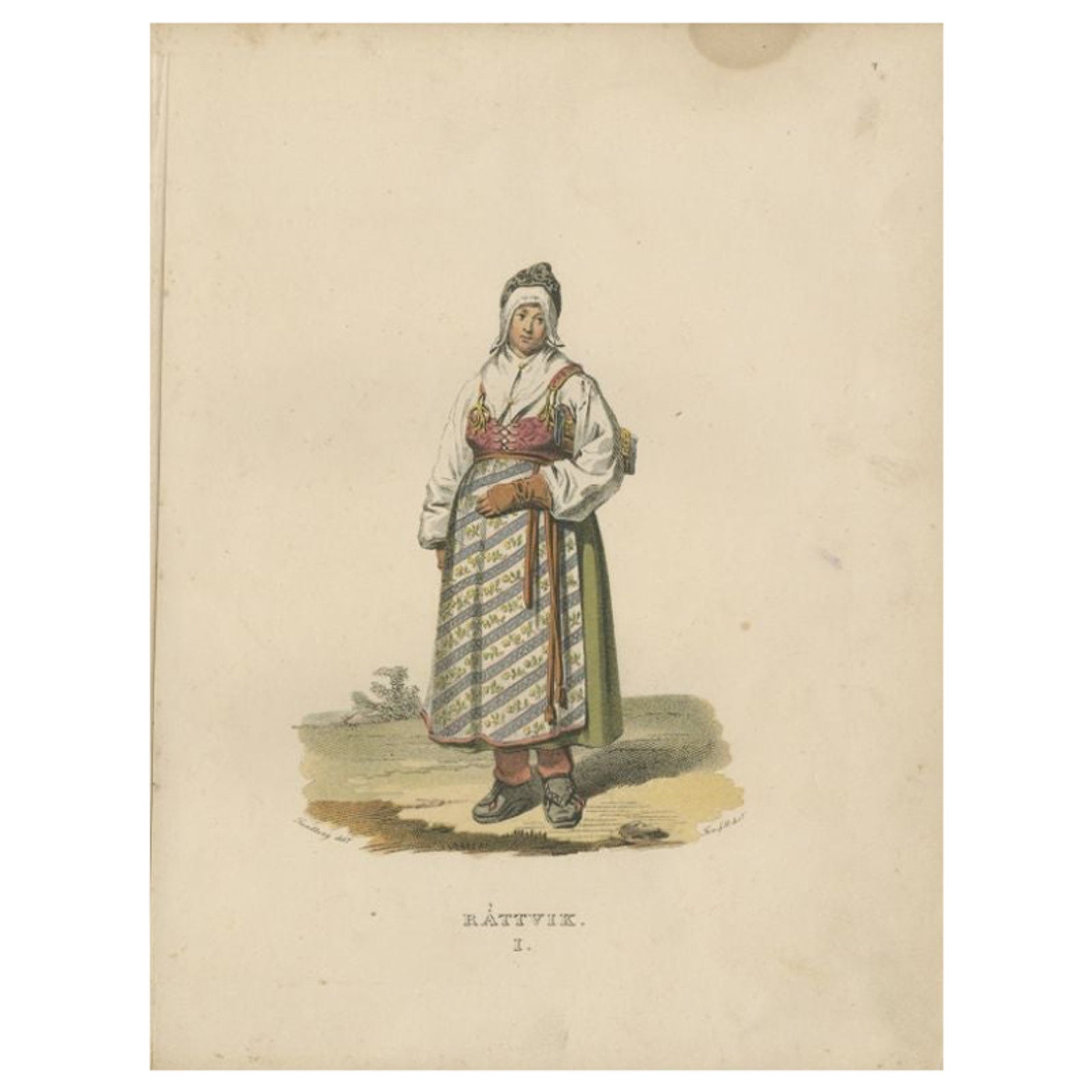 Antique Costume Print of Rättvik in Sweden by Sandberg, circa 1864