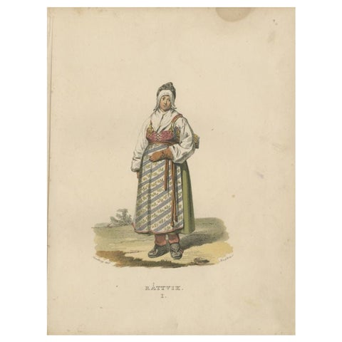 Antique Costume Print of Rättvik in Sweden by Sandberg, circa 1864
