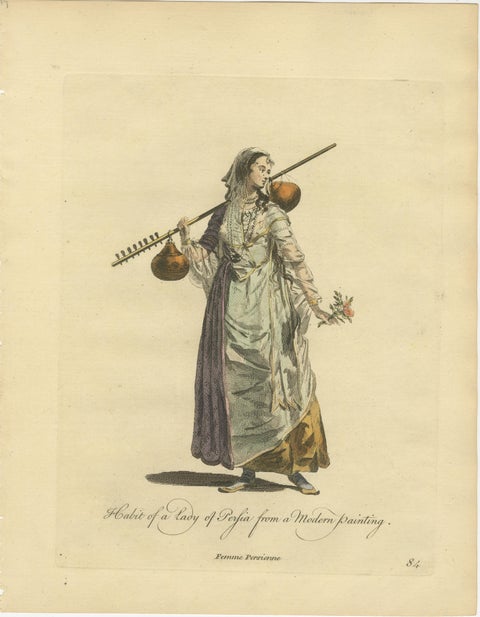 Antique Persian Costume Prints Set of 3, Hand-Colored Engravings, 1749, view 4