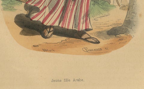 Jeune Fille Arabe in Traditional Attire from Wahlen's 1844 Lithographs, close-up 1