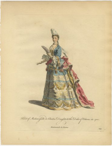 Mademoiselle de Chartres in 1700 in Court Dress, Jefferys Costume Plate, 1757, view 2