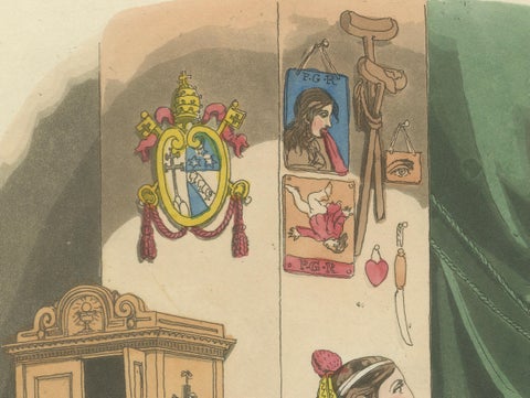 Costume Print: Woman at Devotion, Near Florence, 1820s Hand-Colored Engraving, close-up 4