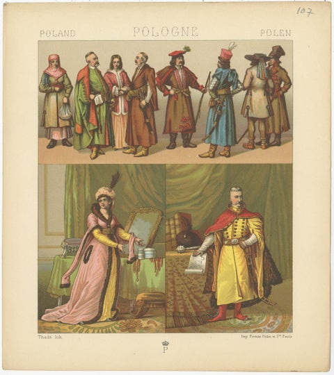 Antique Print of Polish Costumes Racinet, 'circa 1880', view 3