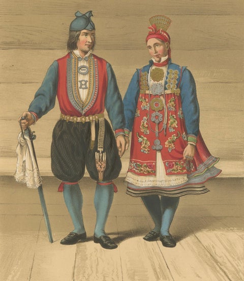 Norwegian Bridal Attire, Saetersdalen Couple in Wedding Dress, 19th Century, close-up 4