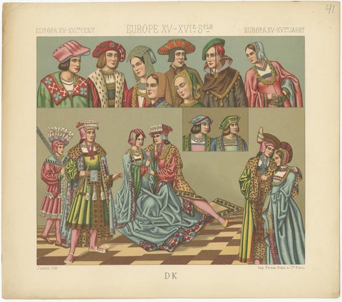 Pl 41 Antique Print of European 15th-16th Century Costumes by Racinet, view 2