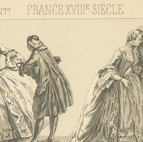 Pl. 119 Antique Print of French 18th Century Costumes by Racinet, 'circa 1880', close-up 1