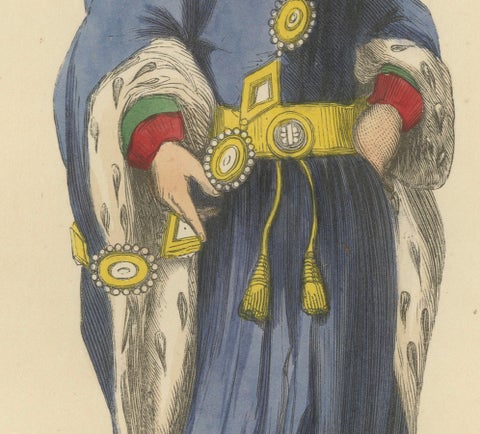 William de Beauchamp in Noble Attire in An Original Handcolored Lithograph, 1847, close-up 2