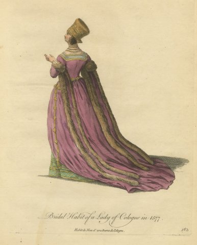Bridal Dress of a Lady of Cologne with Gold Headdress, Costume of 1577, 1757