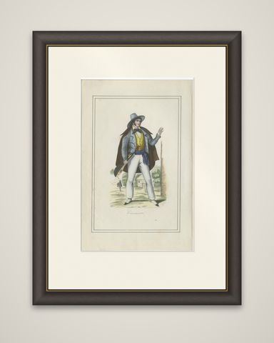 Cincinnati Costume Print, Antique Hand-Colored Lithograph, 1854, shown framed