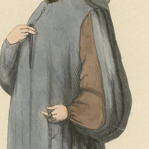 Medieval Sobriety: A Scholarly Figure in 'Costume du Moyen Âge, 1847, close-up 6