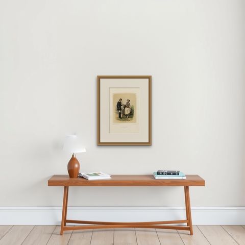 Antique Costume Print of Germany by A. Lacouchie, circa 1850, shown framed on a wall