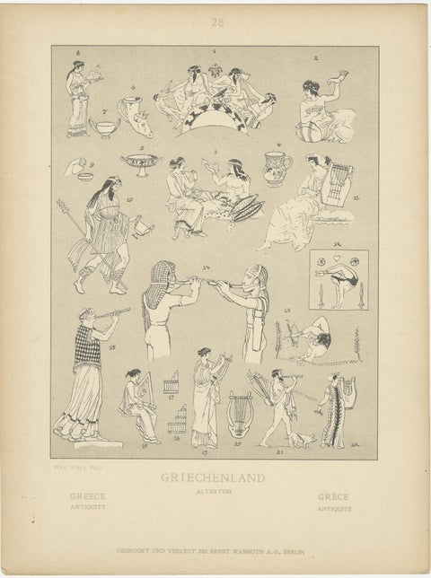 Set of 9 Antique Greek Costume and Antiquity Prints by Wasmuth, Berlin c.1900, view 9
