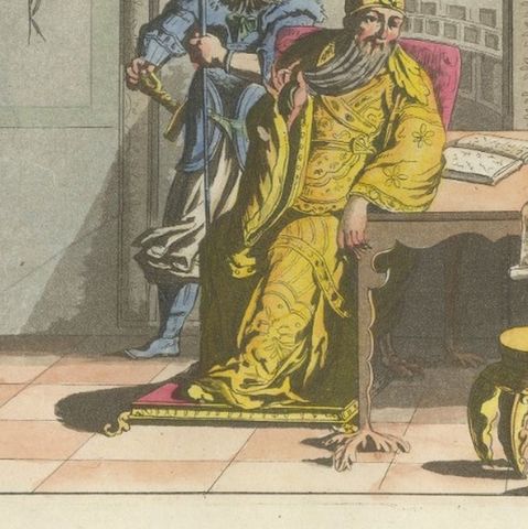 Chinese Interior Scene with Official and Guard, Ferrario Costume Series, 1815, close-up 2