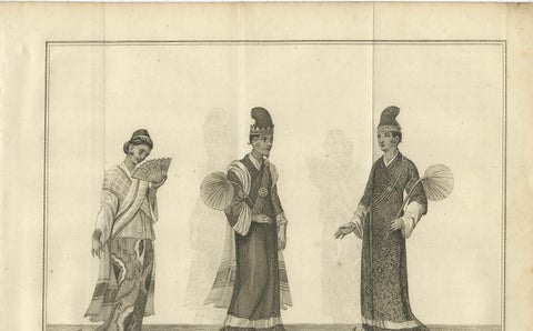 Burmese Official, Wife & Secretary in Ceremonial Dress, Antique Print, c.1800, close-up 1