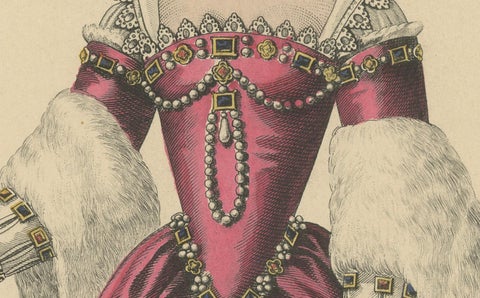 Antique Costume Print of Louise de Lorraine, Queen of France, 1900, close-up 3