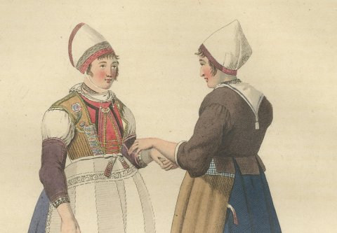 Congratulating the Bride, Dutch Costume Print, Maaskamp, 1811, close-up 1