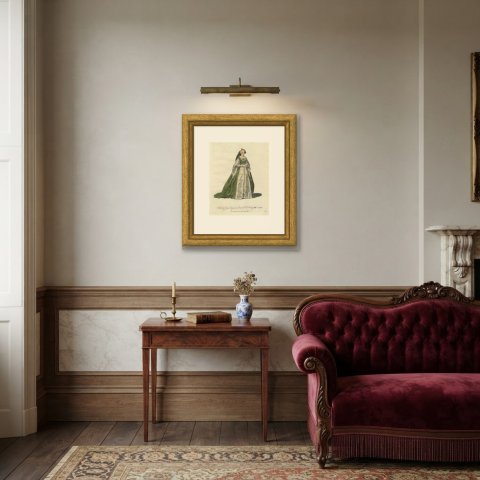 Habit of Jane Seymour, Queen to Henry VIII in 1536, Jefferys Plate, 1757, shown framed in a room