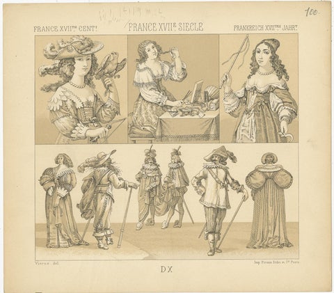 Pl. 100 Antique Print of French 17th Century Costumes by Racinet, circa 1880, view 4