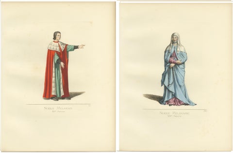 Set of 2 Antique Prints of a Nobleman and Noblewoman from Milan, 'circa 1860', view 4