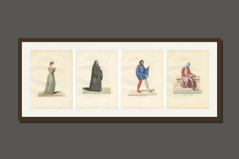 Set of Four Medieval Figures, Costume & Daily Life, Handcolored Engravings 1845, view 8