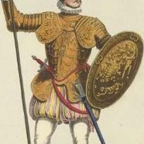 Antique Hand-Colored Print of a Knight in Embossed Armor, (1842), close-up 1