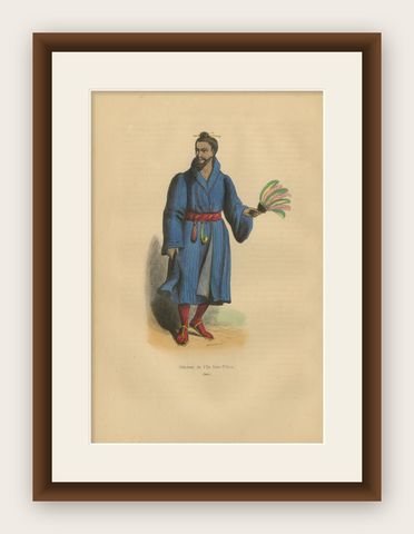 Traditional Dress of Lou-Tohou Island Inhabitant in Asia, 1844 Lithograph, shown framed
