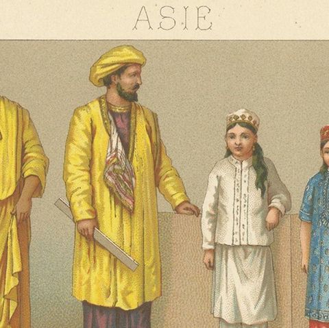 Pl. 39 Antique Print of Asian Clothing by Racinet, 'circa 1880', close-up 1
