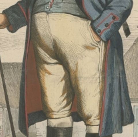 Polish Farmer on an Old Costume Print from the Polish Region of Pyrzyce, 1880, close-up 2