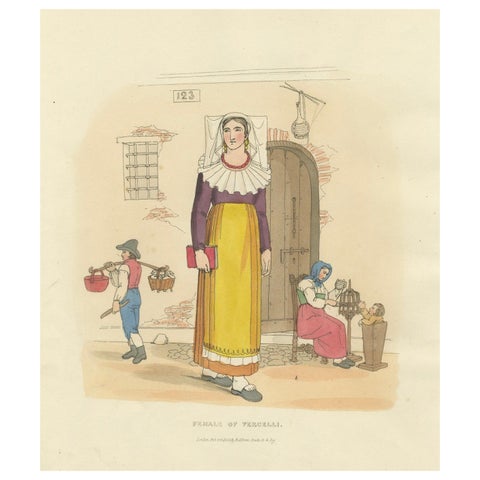 Italian Costume, Female of Vercelli, Hand-Coloured Print by R. Bridgens, 1835