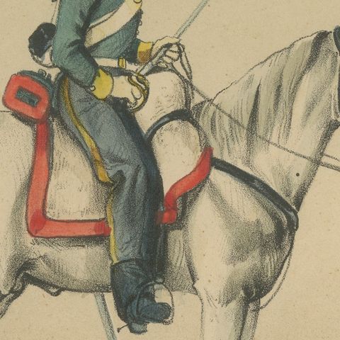 Spanish Cavalry Lithograph by José Villegas: Officers with Sabres, 1861, close-up 1