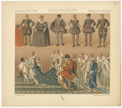 Pl. 84 Antique Print of French XVI-XVIIth Century Costumes by Racinet circa 1880, view 2