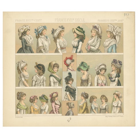Pl 123 Antique Print of French 18th Century Women's Costumes by Racinet
