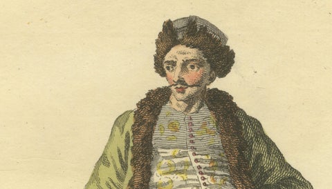 Antique Costume Print of a Gentleman of Wallachia, Engraving Jefferys, 1749, close-up 1