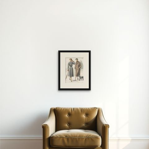 Vintage Fashion Print 'Pl. 14317' Published in Ladies Styles, 1952, shown framed on a wall