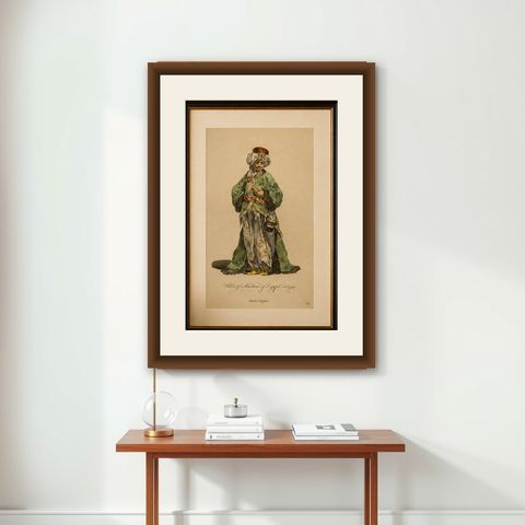 Habit of a Bashaw of Egypt, Elegant Ottoman Costume Engraving, 1749, shown framed on a wall