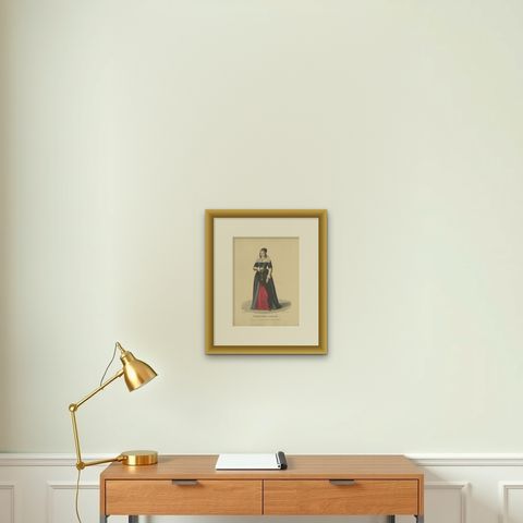 Hand Colored Engraving of Leonora Dori Galigaï, a French Courtier, 1900, shown framed on a wall
